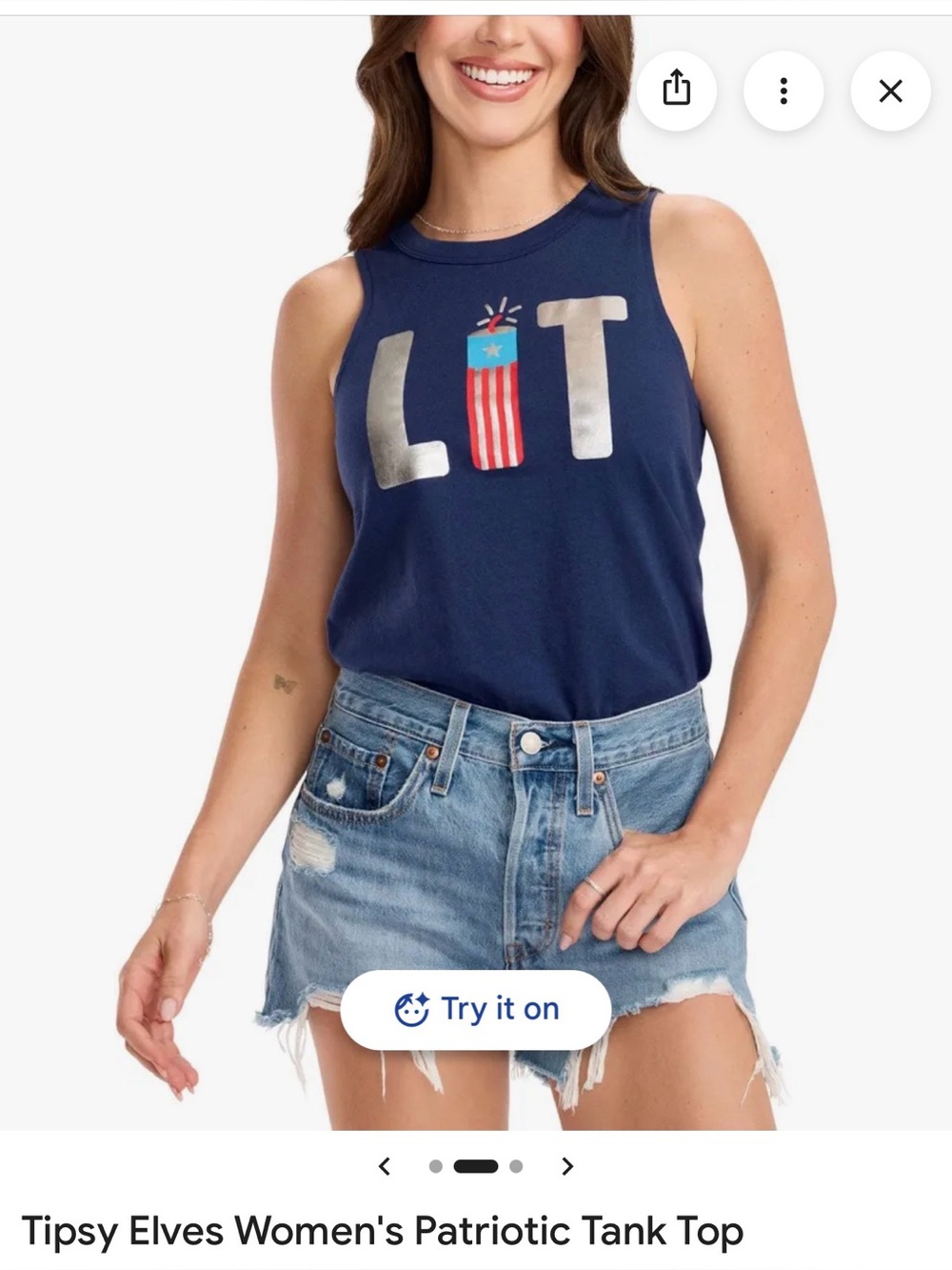 Tipsy Elves Navy Tank Top with Patriotic 'LIT' Graphic July 4th